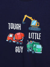 Load image into Gallery viewer, Campana Boys Pure Cotton Full Sleeves Construction Vehicles Print T-Shirt - Navy Blue
