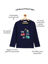Load image into Gallery viewer, Campana Boys Pure Cotton Full Sleeves Construction Vehicles Print T-Shirt - Navy Blue
