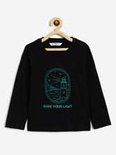 Load image into Gallery viewer, Campana Boys Pure Cotton Full Sleeves Lighthouse Print T-Shirt - Black
