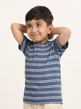 Load image into Gallery viewer, Campana Boys Alan Short Sleeves Striped Henley T-Shirt - Cobalt Blue
