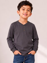 Load image into Gallery viewer, Campana Boys 100% Cotton Jersey Full Sleeves Henley T-Shirt - Smoky Grey
