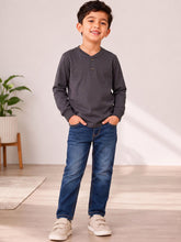 Load image into Gallery viewer, Campana Boys 100% Cotton Jersey Full Sleeves Henley T-Shirt - Smoky Grey
