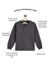 Load image into Gallery viewer, Campana Boys 100% Cotton Jersey Full Sleeves Henley T-Shirt - Smoky Grey

