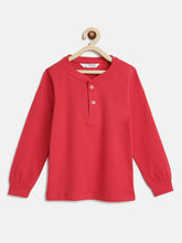 Load image into Gallery viewer, Campana Boys Alexander 100% Cotton Jersey Full Sleeves Solid Henley T-Shirt - Red
