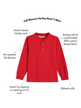 Load image into Gallery viewer, Campana Boys 100% Cotton Jersey Full Sleeves Henley T-Shirt - Red

