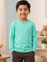 Load image into Gallery viewer, Campana Boys Alexander 100% Cotton Jersey Full Sleeves Solid Henley T-Shirt - Light Blue
