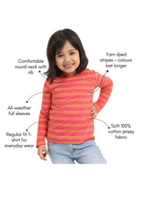Load image into Gallery viewer, Campana Girls Lily Long Sleeves Striped T-Shirt - Peach &amp; Yellow
