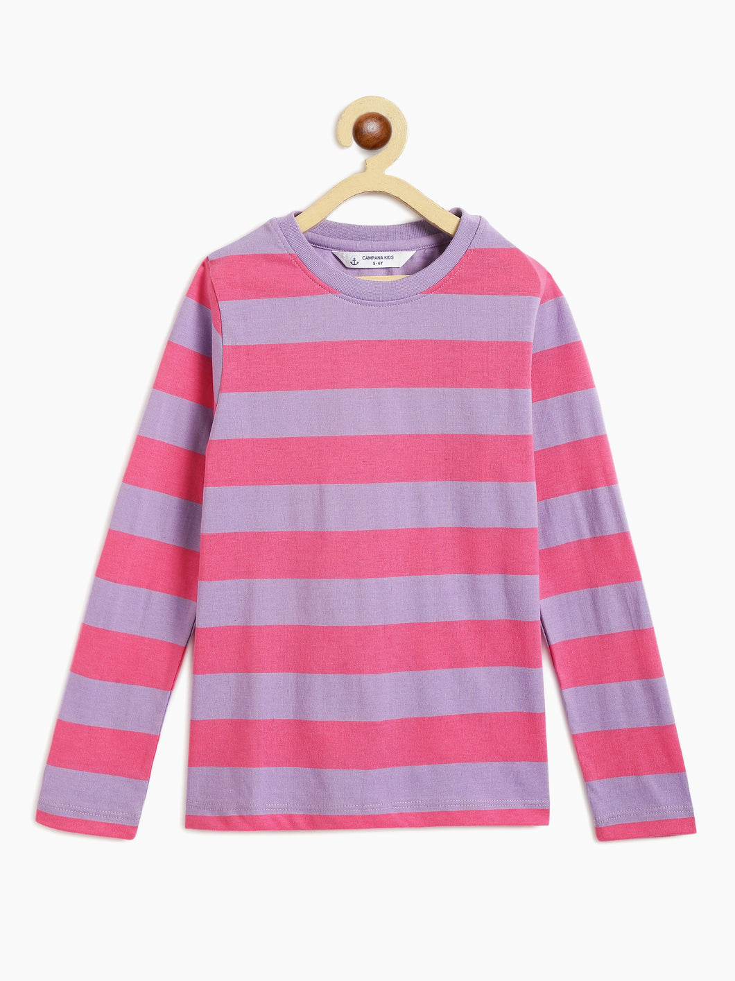 Campana Girls Lily Long Sleeves Striped T-Shirt - Purple & Pink