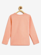 Load image into Gallery viewer, Campana Girls Pure Cotton Full Sleeves Solution Graphic &amp; Text Printed T-Shirt - Peach
