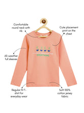 Load image into Gallery viewer, Campana Girls Pure Cotton Full Sleeves Solution Graphic &amp; Text Printed T-Shirt - Peach
