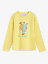 Load image into Gallery viewer, Campana Girls Skye Pack of 2 Full Sleeves T-shirts - Conversational Print - Lemon Yellow &amp; Ocean Blue
