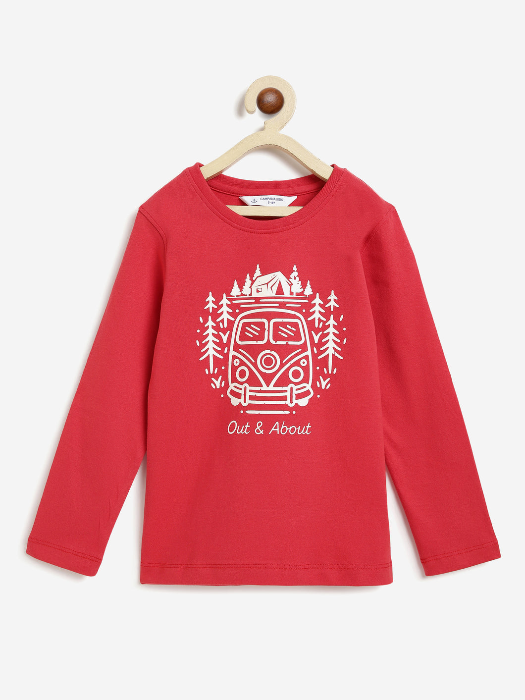 Campana Girls Skye Full Sleeves T-Shirt - Outdoors Print - Red