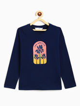 Load image into Gallery viewer, Campana Girls Pure Cotton Full Sleeves Los Angeles Print T-Shirt - Navy Blue
