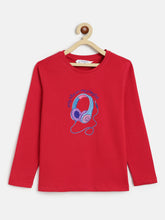 Load image into Gallery viewer, Campana Girls Pure Cotton Full Sleeves Playlist Print T-Shirt - Red
