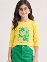 Load image into Gallery viewer, Campana Girls Pure Cotton Full Sleeves Floral Print T-Shirt - Light Yellow
