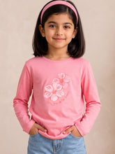 Load image into Gallery viewer, Campana Girls Pure Cotton Full Sleeves Floral Print T-Shirt - Pink
