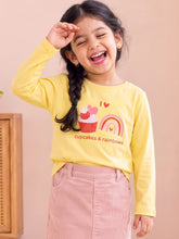 Load image into Gallery viewer, Campana Girls Pure Cotton Full Sleeves Cupcakes Print T-Shirt - Light Yellow
