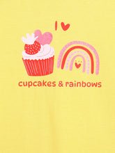 Load image into Gallery viewer, Campana Girls Pure Cotton Full Sleeves Cupcakes Print T-Shirt - Light Yellow
