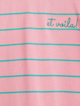 Load image into Gallery viewer, Campana Girls Alexis Half Sleeves Striped Drop Shoulder T-shirt with Embroidery - Pink &amp; Green
