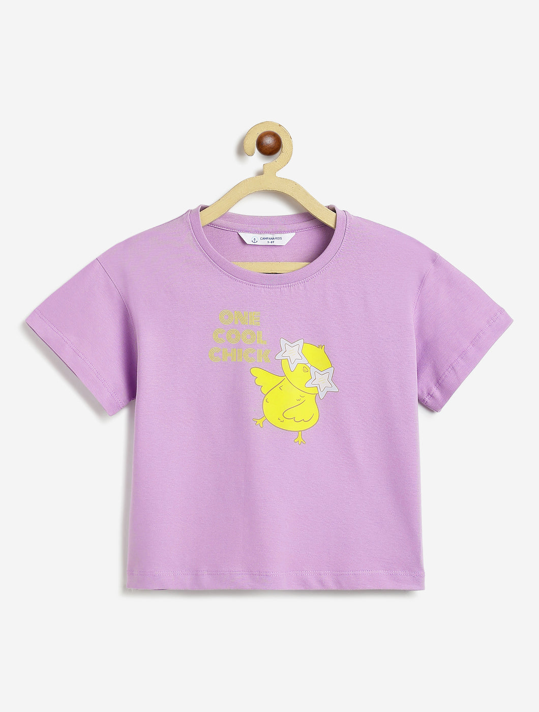 Campana Girls Zuri Drop Shoulder Half Sleeves Graphic Printed T-Shirt - Purple
