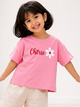 Load image into Gallery viewer, Campana Girls Pure Cotton Drop Shoulder Typography Print T-Shirt - Pink
