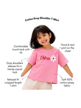 Load image into Gallery viewer, Campana Girls Pure Cotton Drop Shoulder Typography Print T-Shirt - Pink
