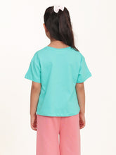 Load image into Gallery viewer, Campana Girls Zuri Pack of 2 Drop Shoulder Half Sleeves Printed Cotton T-shirts - Turquoise &amp; Peach

