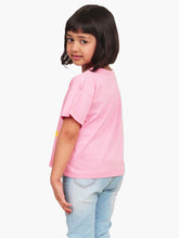 Load image into Gallery viewer, Campana Girls Zuri Pack of 2 Drop Shoulder Half Sleeves Printed Cotton T-shirts - Pink &amp; Lime Green
