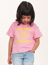 Load image into Gallery viewer, Campana Girls Zuri Pack of 2 Drop Shoulder Half Sleeves Printed Cotton T-shirts - Pink &amp; Lime Green
