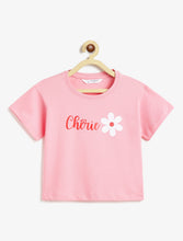 Load image into Gallery viewer, Campana Girls Zuri Pack of 2 Drop Shoulder Printed Cotton T-shirts - Pink &amp; Purple
