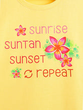 Load image into Gallery viewer, Campana Girls Pure Cotton Drop Shoulder Tropical Print T-Shirt - Lemon Yellow
