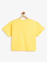 Load image into Gallery viewer, Campana Girls Pure Cotton Drop Shoulder Tropical Print T-Shirt - Lemon Yellow
