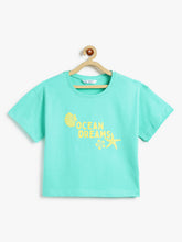 Load image into Gallery viewer, Campana Girls Pure Cotton Drop Shoulder Seashells Print T-Shirt - Aqua Blue
