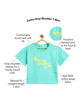 Load image into Gallery viewer, Campana Girls Pure Cotton Drop Shoulder Seashells Print T-Shirt - Aqua Blue
