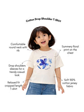 Load image into Gallery viewer, Campana Girls Pure Cotton Drop Shoulder Floral Print T-Shirt - White
