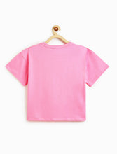 Load image into Gallery viewer, Campana Girls Pure Cotton Drop Shoulder Bonjour Print T-Shirt - Pink
