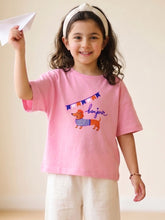 Load image into Gallery viewer, Campana Girls Pure Cotton Drop Shoulder Bonjour Print T-Shirt - Pink

