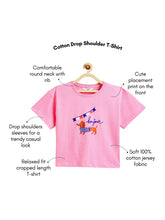 Load image into Gallery viewer, Campana Girls Pure Cotton Drop Shoulder Bonjour Print T-Shirt - Pink
