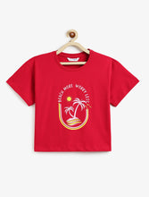 Load image into Gallery viewer, Campana Girls Pure Cotton Drop Shoulder Worry Less Print T-Shirt - Red
