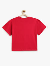 Load image into Gallery viewer, Campana Girls Pure Cotton Drop Shoulder Worry Less Print T-Shirt - Red
