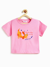 Load image into Gallery viewer, Campana Girls Pure Cotton Drop Shoulder Puppy Print T-Shirt - Pink
