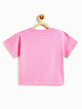 Load image into Gallery viewer, Campana Girls Pure Cotton Drop Shoulder Puppy Print T-Shirt - Pink

