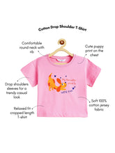 Load image into Gallery viewer, Campana Girls Pure Cotton Drop Shoulder Puppy Print T-Shirt - Pink
