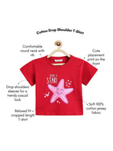 Load image into Gallery viewer, Campana Girls Pure Cotton Drop Shoulder Starfish Print T-Shirt - Red
