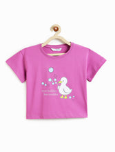 Load image into Gallery viewer, Campana Girls Pure Cotton Drop Shoulder Bubble Trouble Print T-Shirt - Dark Pink
