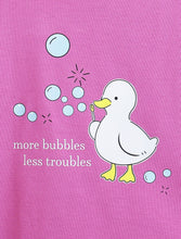 Load image into Gallery viewer, Campana Girls Pure Cotton Drop Shoulder Bubble Trouble Print T-Shirt - Dark Pink
