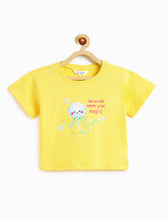 Load image into Gallery viewer, Campana Girls Pure Cotton Drop Shoulder Octopus Print T-Shirt - Lemon Yellow
