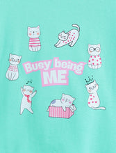 Load image into Gallery viewer, Campana Girls Pure Cotton Drop Shoulder Busy Me Print T-Shirt - Aqua Blue
