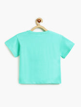 Load image into Gallery viewer, Campana Girls Pure Cotton Drop Shoulder Busy Me Print T-Shirt - Aqua Blue
