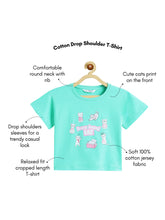 Load image into Gallery viewer, Campana Girls Pure Cotton Drop Shoulder Busy Me Print T-Shirt - Aqua Blue
